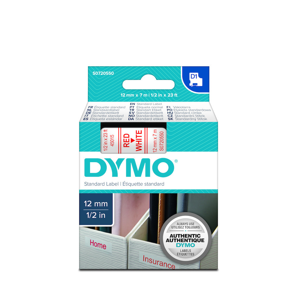 DYMO Schriftband D1 45015 rot/weiß 12mmx 7m Produktbild img1 L