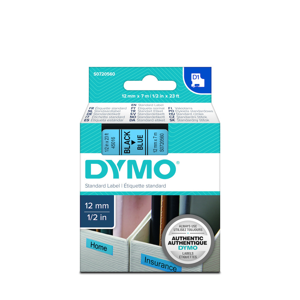 DYMO Schriftband 45016 schwarz/blau 12mm x 7m Produktbild img1 L