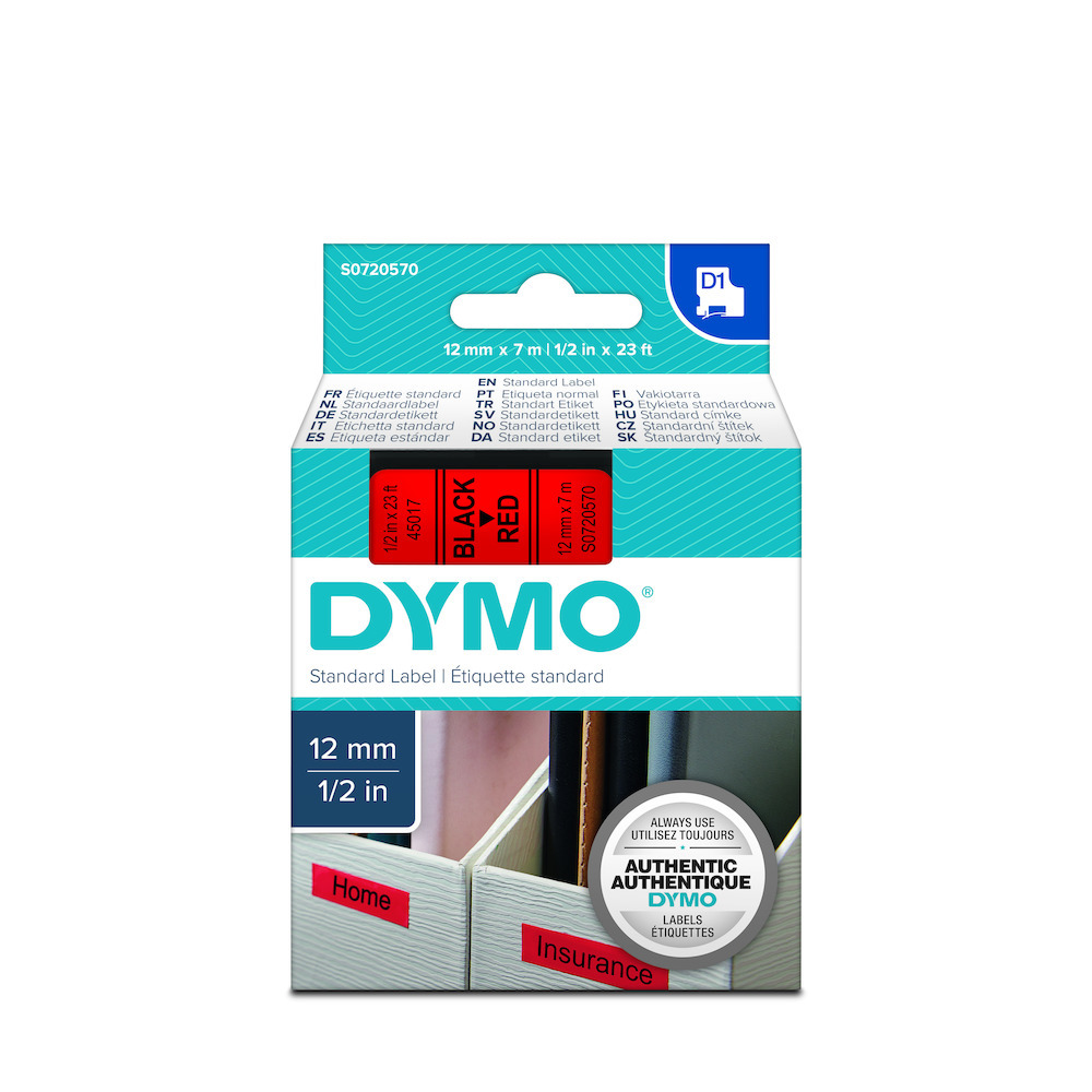DYMO Schriftband D1 45017 schwarz/rot 12 mmx7m Produktbild img1 L