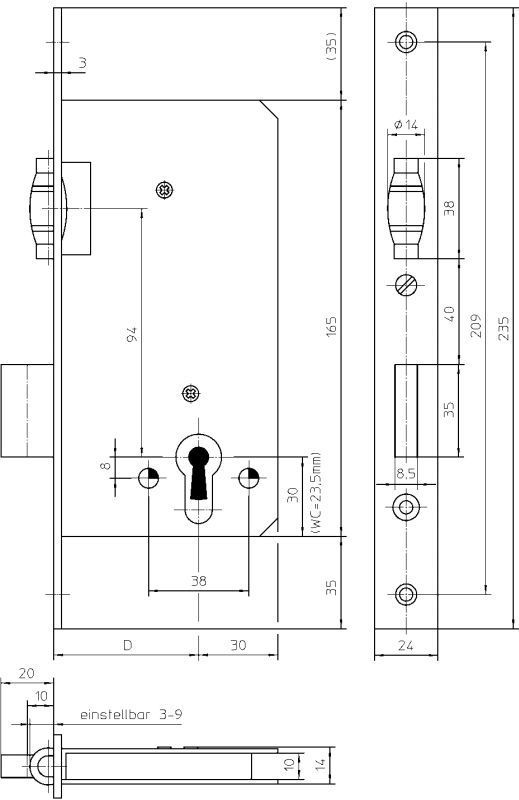 KFV Pendeltürschloss 486,PZ,D55,F24x235ktg,Si Produktbild img2 L