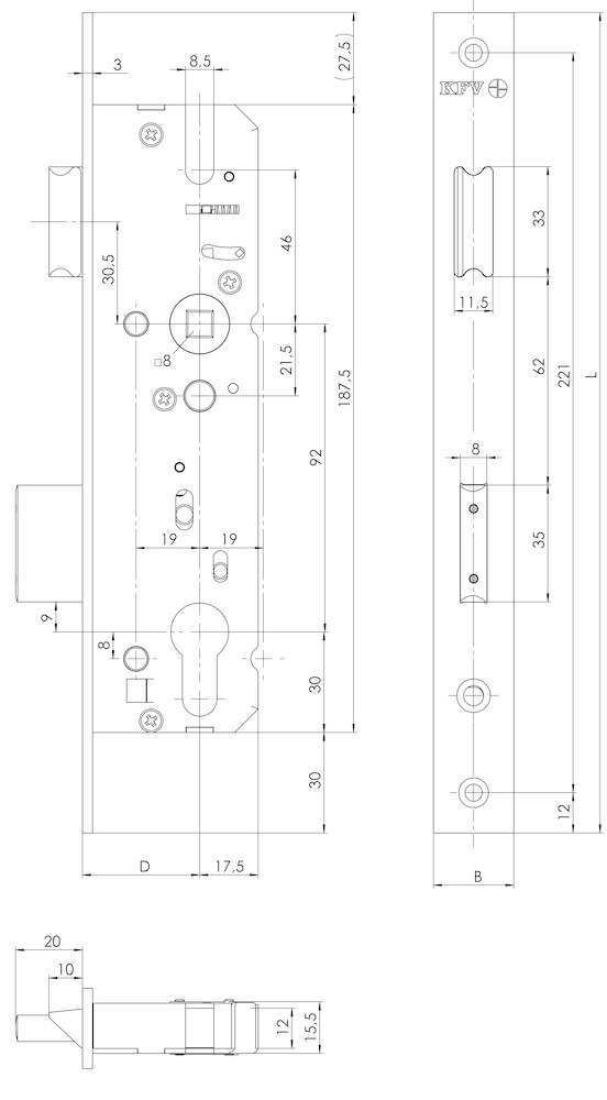 KFV Einsteckschloss 49N,PZW92/8,D35,F24x245ktg,ER Produktbild img2 L