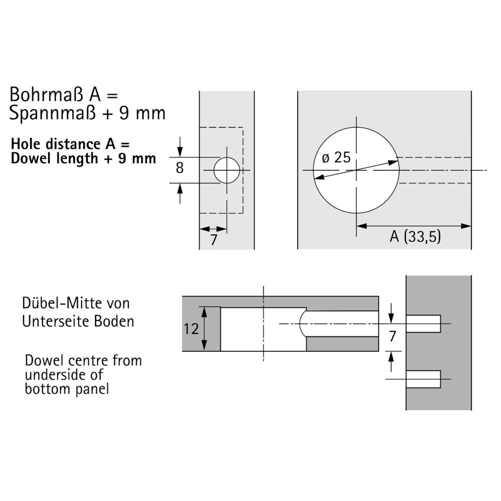Hettich MB-Exzenter-Verbindungsbeschlag, Bohr Ø 25x12mm, Rastex 25, 13116 Produktbild img3 L