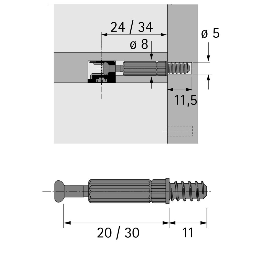 Hettich MB-Einschraubdübel, Bohr Ø 5mm, Spannmaß 30mm, Twister DU 232, 20058, verzinkt Produktbild img2 L