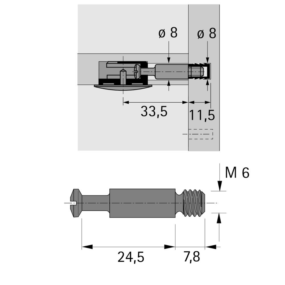 Hettich MB-Einschraubdübel, Bohr Ø 8mm, Spannmaß 24,5mm, DU 643, 13121, blank Produktbild img2 L