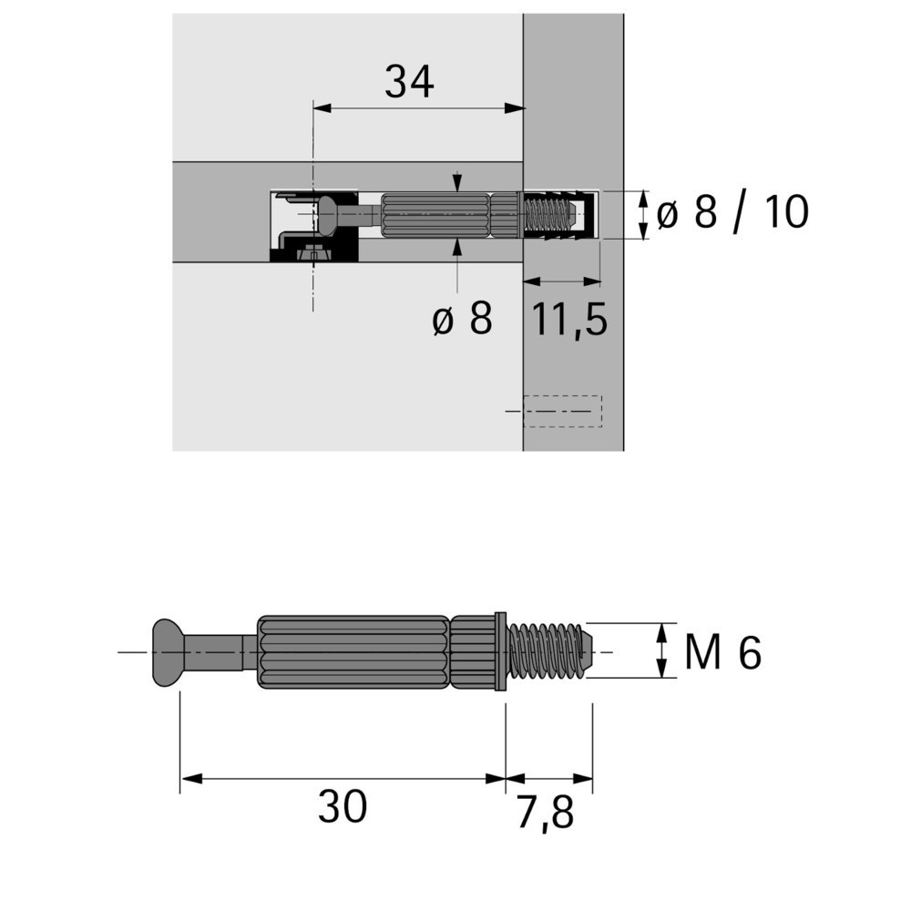 Hettich MB-Einschraubdübel, Bohr Ø 8mm, Spannmaß 30mm, Twister DU 644 T, 20157, verzinkt Produktbild img2 L