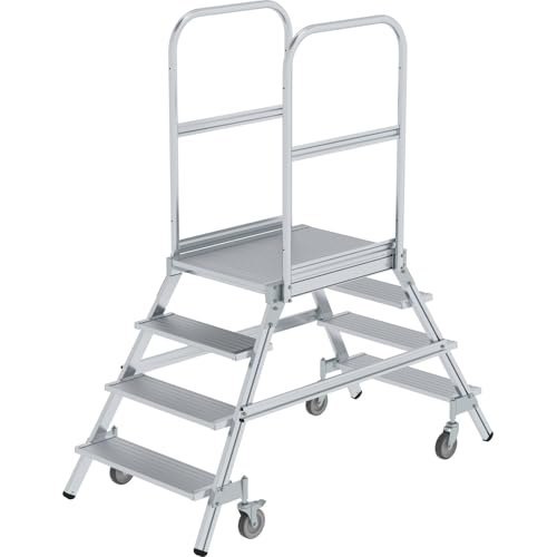 GÜNZBURGER STEIGTECHNIK Podesttreppe beidseitig begehbar mit Federrollen Aluminium geriffelt Produktbild img1 L