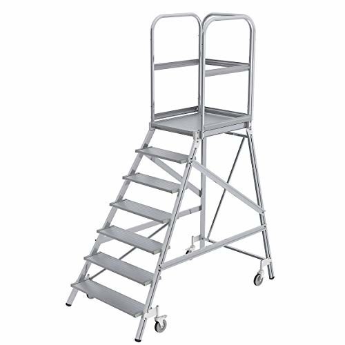 GÜNZBURGER STEIGTECHNIK Podesttreppe einseitig begehbar mit Federrollen Aluminium geriffelt Produktbild img1 L