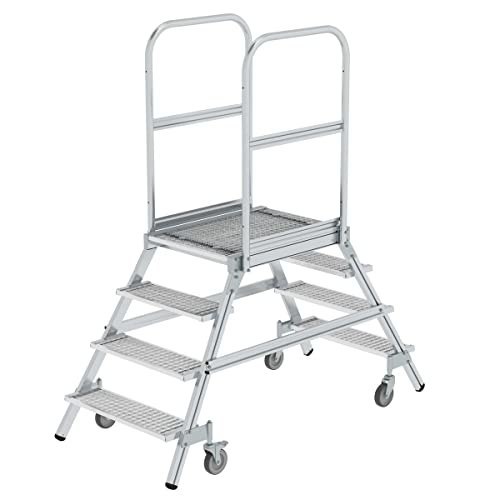 GÜNZBURGER STEIGTECHNIK Podesttreppe beidseitig begehbar mit Federrollen Stahl Gitterrost Produktbild img1 L