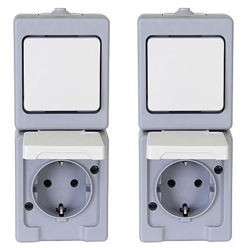 Kopp Kombination AP / FR Universalschalter mit Schutzkontakt-Steckdose grau/weiss Produktbild img1 L