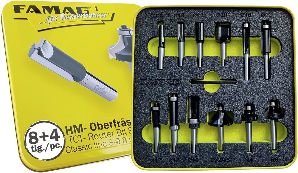 FAMAG HM Fräser-Satz Classic line 8+4 tl g S8 mm in Blechbox Famag Produktbild img1 L