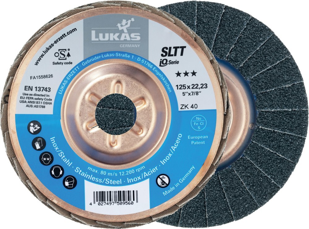 LUKAS Fächerschleifscheibe SLTT Stahl 125mm ZK 60 Erzett Produktbild img1 L