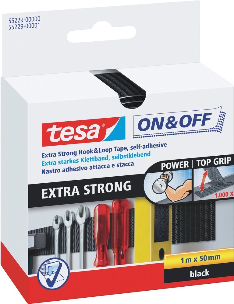 tesa Klettband extrastark schwarz 1m:50mm Produktbild img1 L