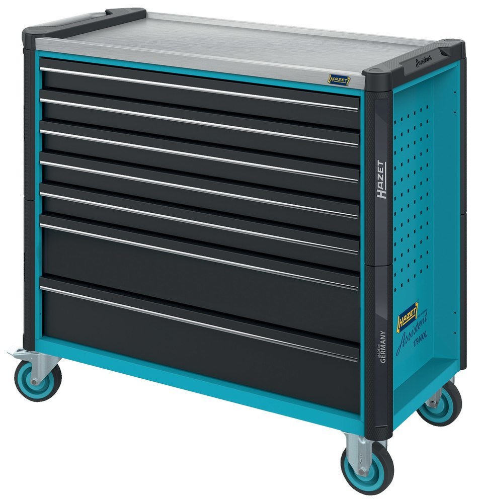 HAZET Werkstattwagen Assistent ∙ mit Sortiment 179NXXL-7/340 ∙ 1133 mm x 518 mm x 1020 mm ∙ Schubladen, flach: 5× 81 x 870 x 398 mm ∙ Schubladen, hoch Produktbild img1 L