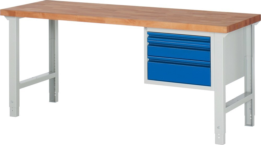 Neutral Werkbank 7126 B2000xT700xH790-1140mm 3xS chublade 60/120/180 RAL7035 / RAL5010 Produktbild img1 L