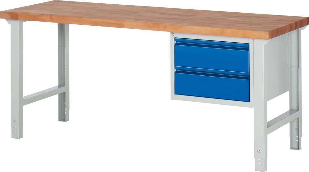 Neutral Werkbank 7125 B2000xT700xH790-1140mm 2xS chublade 2x180 RAL7035 / RAL5010 Produktbild img1 L