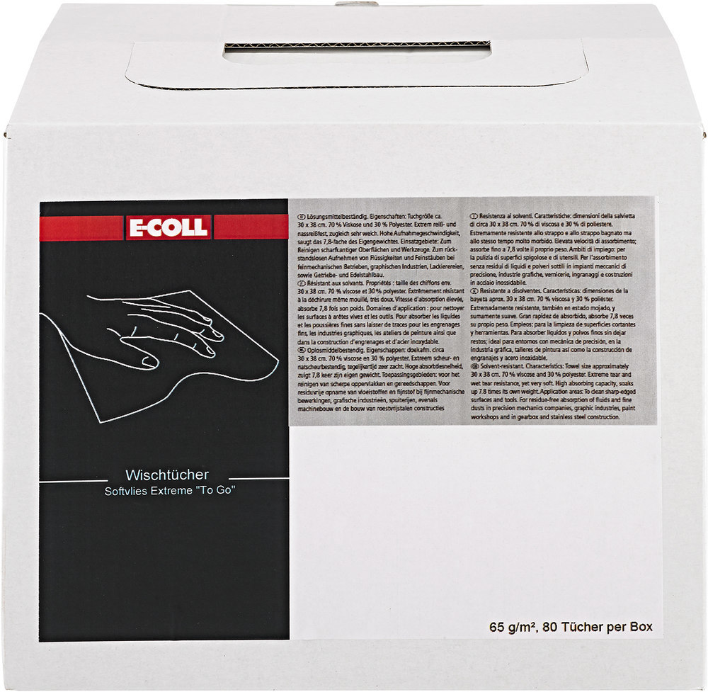 E-COLL Wischtuch Softvlies Extr Spenderb ox "toGo" 80 Tücher 30x38mm weiß Produktbild img1 L