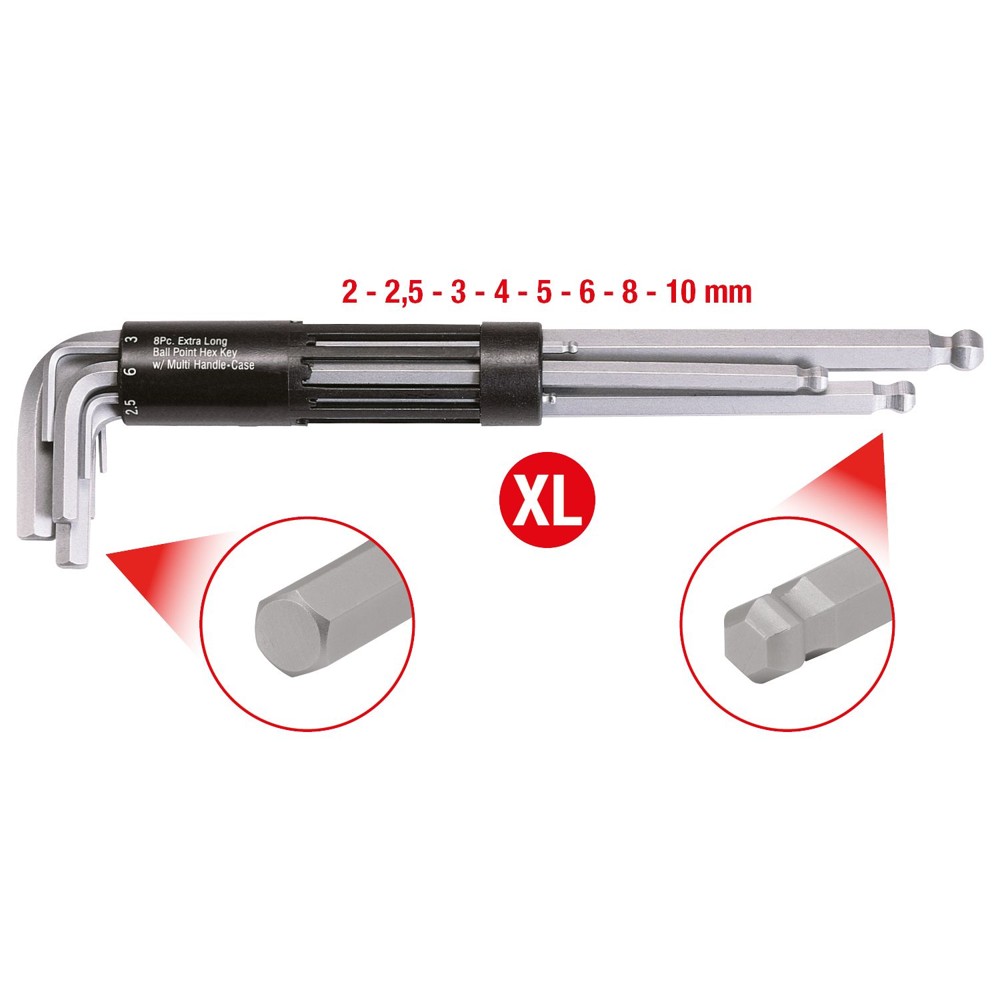 KS TOOLS 3 in 1 Innensechskant-Winkelstiftschlüssel-Satz, 8-teilig XL, Kugelkopf Produktbild img5 L