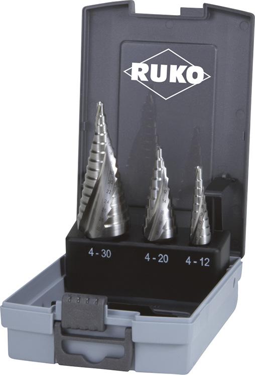 RUKO Stufenbohrer-Satz HSS spiralgenutet 3tlg. 4-12/4-20/4-30mm Ku- Kassette Produktbild img1 L