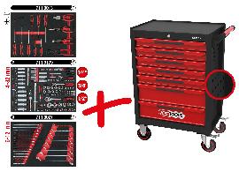 KS Tools ECOline SCHWARZ/ROT Werkstattwagen mit 7 Schubladen und 215 Premium-Werkzeugen Produktbild
