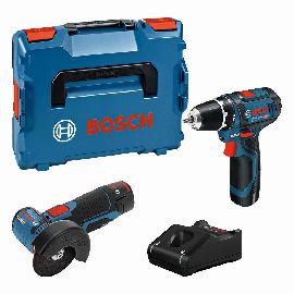 Bosch PRO Combo Kit Set mit 2 12V-Werkzeugen: GSR 12V-15/GWS 12V-76, 2x Akku GBA 12V 2.0Ah Produktbild
