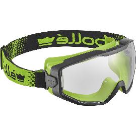 BOLLE SAFETY Vollsichtbrille, klare PC-Scheibe, kratzfest & beschlagfrei PLATINUM - Schwarz / Grün Bi-Material PC/TPR Rahmen - Wasserdicht Produktbild