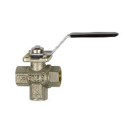 RIEGLER 3-Wege-Kugelhahn, Messing vernickelt, Anschluss unten, L-Bohrung, Rp 2" Produktbild