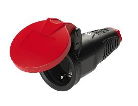 PCE Schutzkontaktkupplung IP54 Vollgummi +Klappdeck 16A / 250V AC / 3p (2P+E) Produktbild