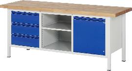 Neutral Werkbank Basic B2000xT700xH840mm RAL 7035/5010 BMP: 40 mm 3 Schubladen,1 Tür Produktbild