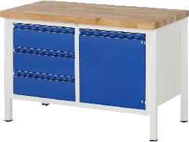 Neutral Werkbank Basic B1250xT700xH840mm RAL 7035/5010 BMP: 40 mm 3 Schubladen,1 Tür Produktbild