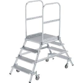GÜNZBURGER STEIGTECHNIK Podesttreppe beidseitig begehbar mit Federrollen Aluminium geriffelt Produktbild