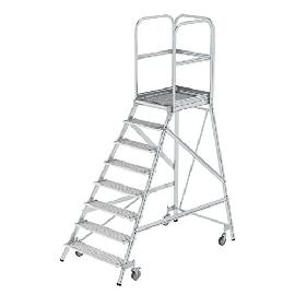 GÜNZBURGER STEIGTECHNIK Podestleiter 8 Stufen, einseitig begehbar, Aluminium/Stahl-Gitterrost Produktbild
