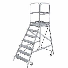 GÜNZBURGER STEIGTECHNIK Podesttreppe einseitig begehbar mit Federrollen Aluminium geriffelt Produktbild