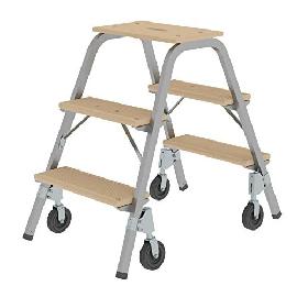 GÜNZBURGER STEIGTECHNIK Stahl-Holz-Tritt mit Bockrollen Produktbild