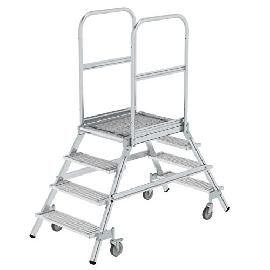 GÜNZBURGER STEIGTECHNIK Podesttreppe beidseitig begehbar mit Federrollen Stahl Gitterrost Produktbild