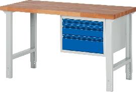 Neutral Werkbank 7126 B1500xT700xH790-1140mm 3xS chublade 60/120/180 RAL7035 / RAL5010 Produktbild