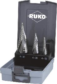 RUKO Stufenbohrer-Satz HSS spiralgenutet 3tlg. 4-12/4-20/4-30mm Ku- Kassette Produktbild