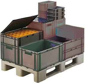 Transport-Stapelkasten, Wände und Boden geschlossen, mit und ohne Grifflochung, grau Produktbild img1 L