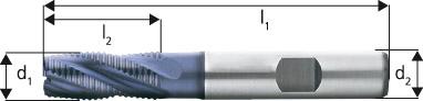 Schruppfräser – kurz, HSS-Co10, Typ HR, 3–6 Zähne, Oberfläche TiCN-beschichtet Produktbild img2 L