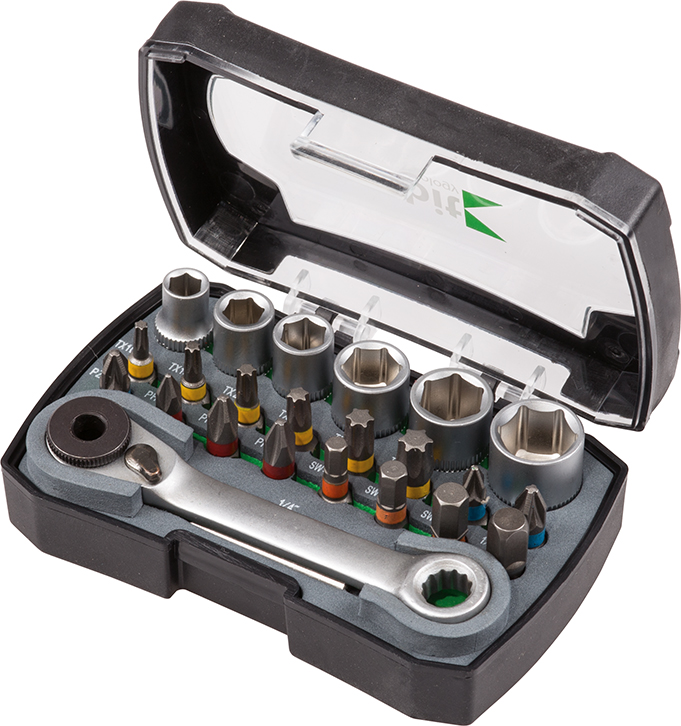 Bit-Sortiment 24-tlg. mit Bitknarre + Steckschlüsseleinsätze Produktbild img1 L