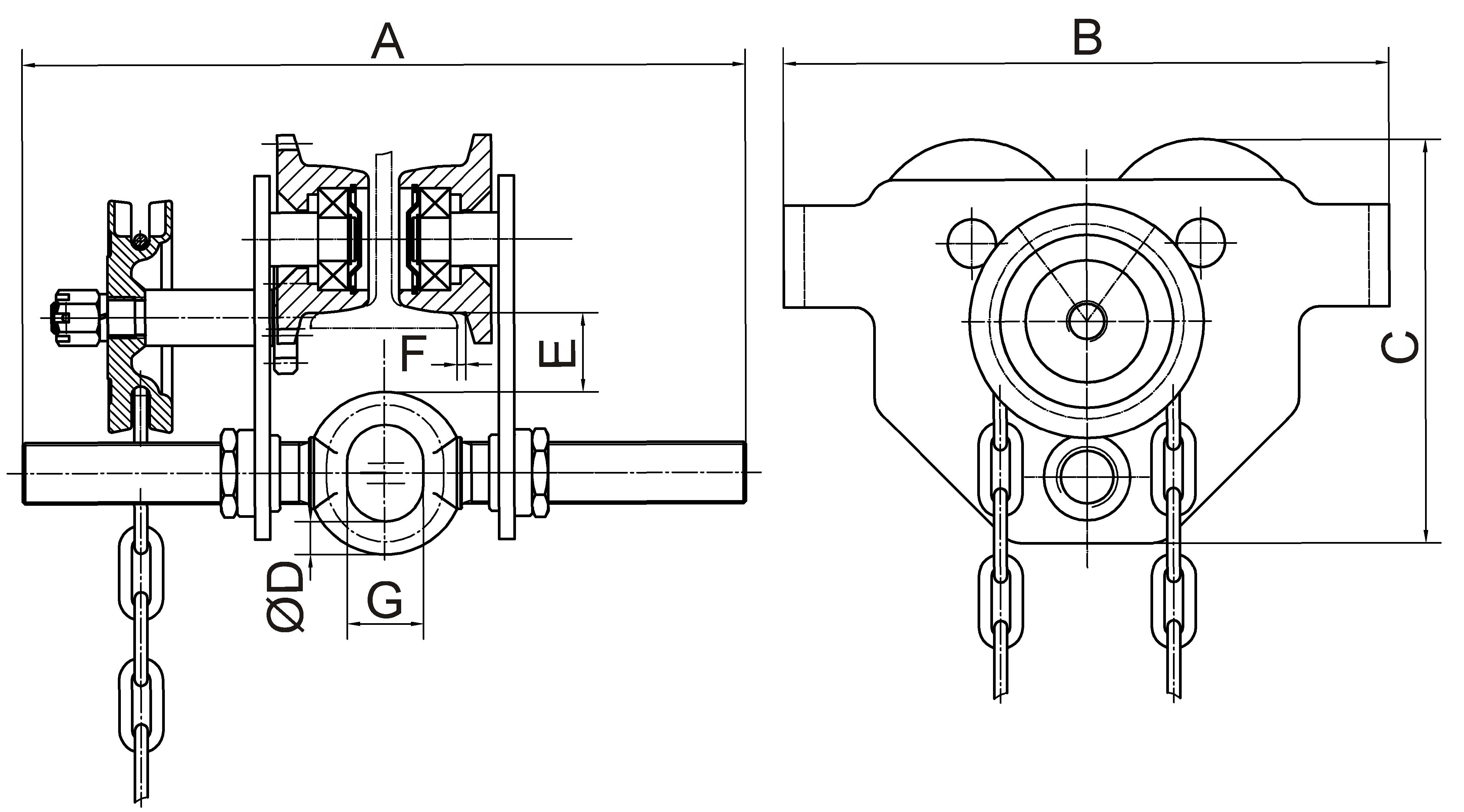 Haspelfahrwerke, inkl. Bedienkette (Standard = 2,5 m Nutzlänge) Produktbild img2 L