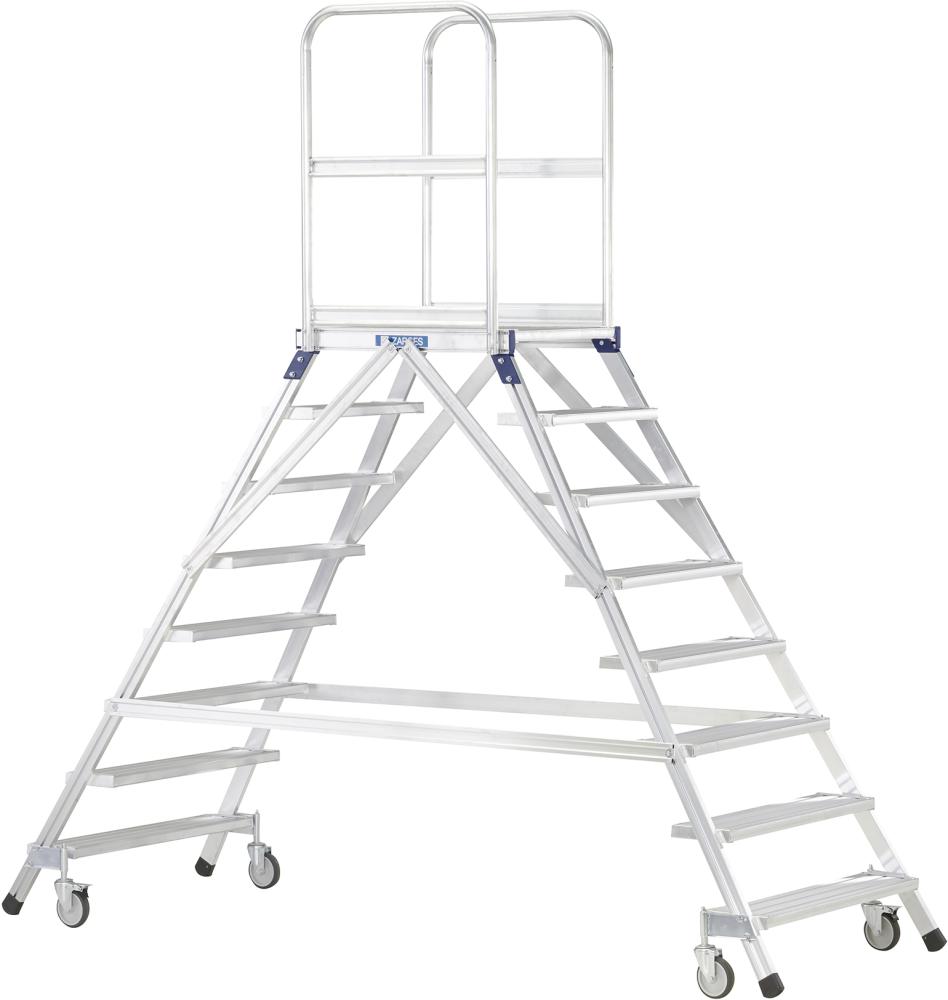 Z600 Podest-Treppe, fahrbar, beidseitig begehbar, mit Stahlgitterrost-Stufen und Plattform Produktbild img1 L