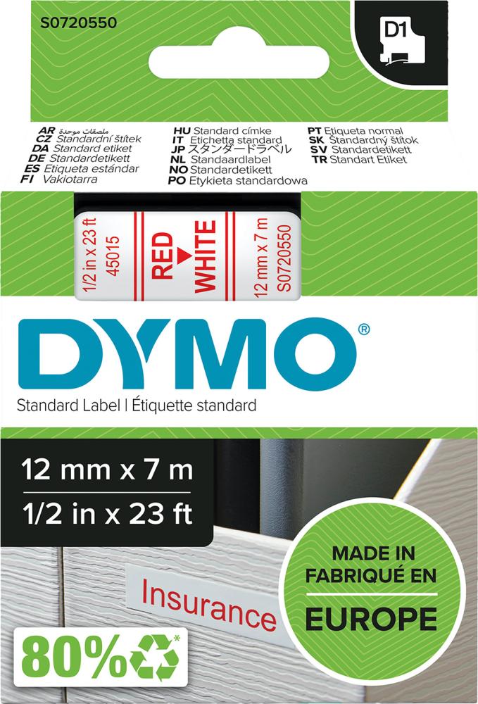 Schriftband D1 45015 rot/weiß 12mmx7m DYMO Produktbild img1 L