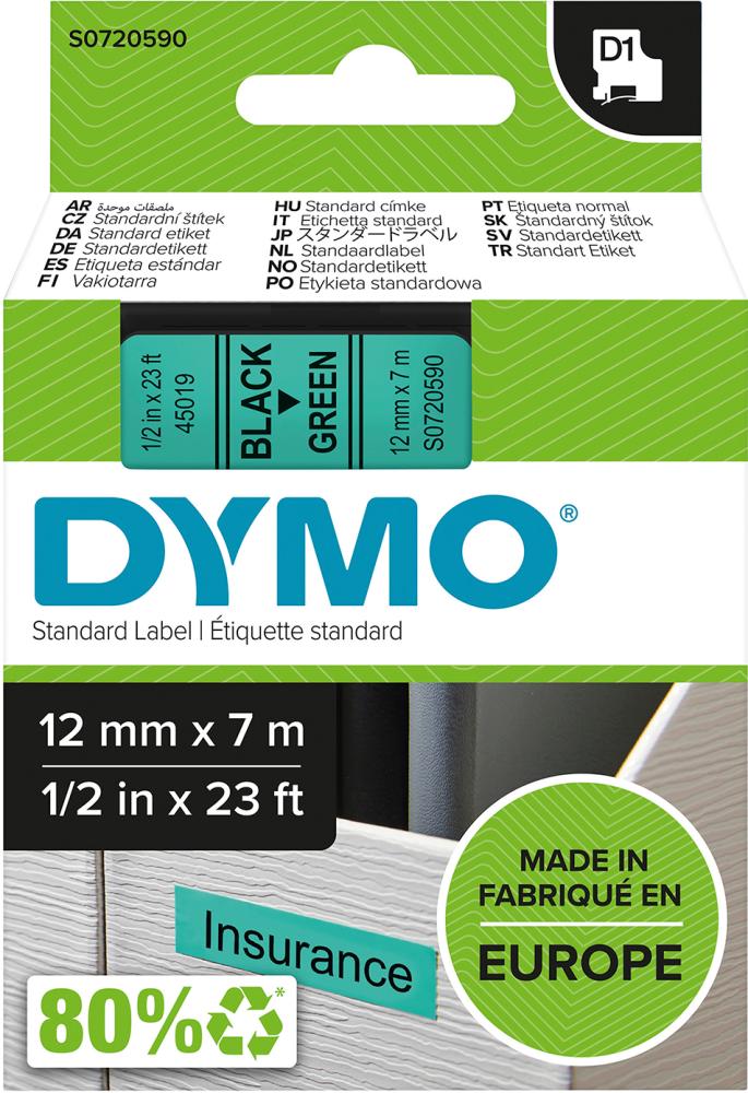 Schriftband D1 45019 schwarz/grün 12mmx7m DYMO Produktbild img1 L