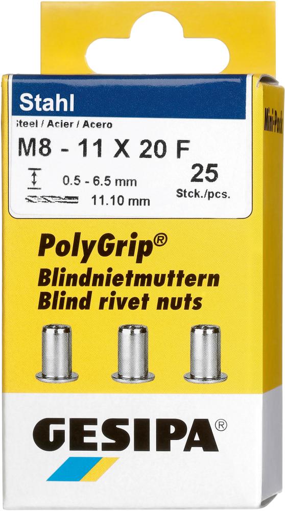 PolyGrip® Mehrbereichs-Blindnietmutter Mini Pack Stahl, Standard, Flachrundkopf Produktbild img3 L