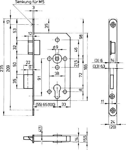 Einsteckschloss 1007 P 65mm DIN rechts Produktbild img2 L