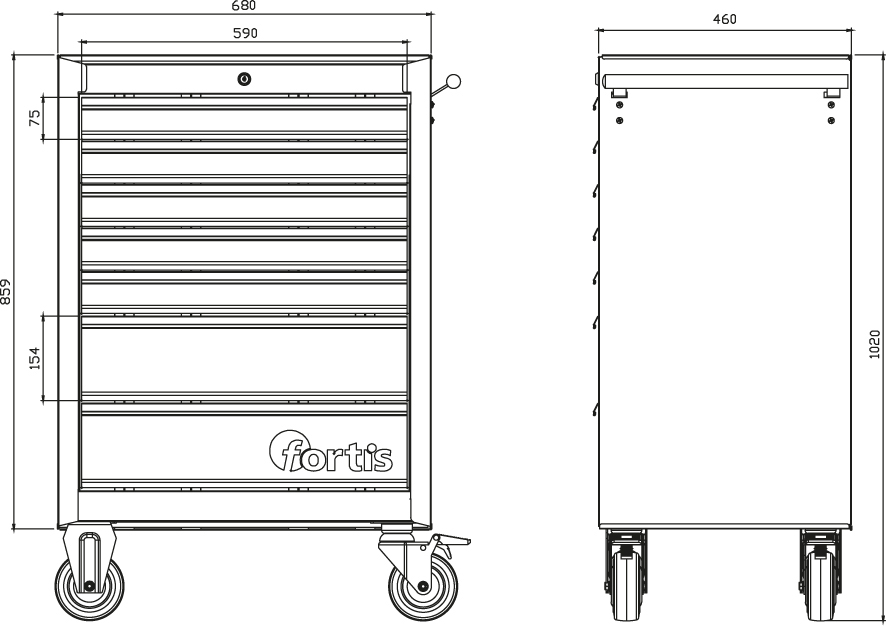 Werkstattwagen 7 Schubladen, 680x460x1020mm, schwarz/grau Produktbild img3 L