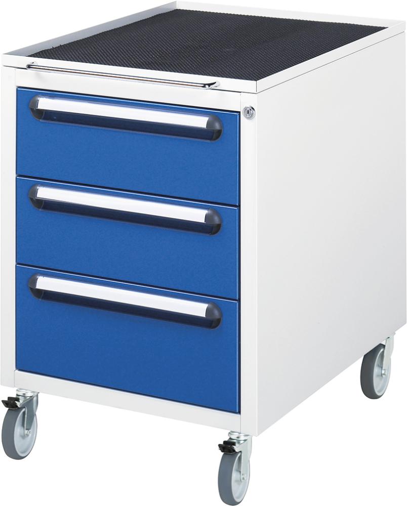 Roll-Container B480xT600xH690mm RAL 7035/5010 3 Schubladen Produktbild img1 L