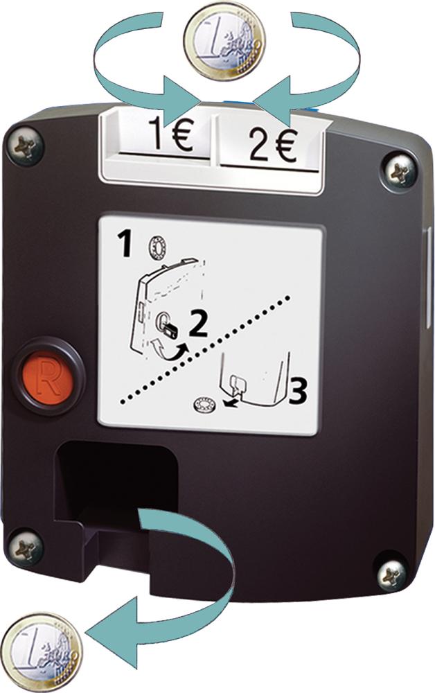 E-Bike Ladestation 600x500x2095/2000mm Münzpfandschloß Safe-O- Mat RAL 7035/RAL 5012 Produktbild img2 L