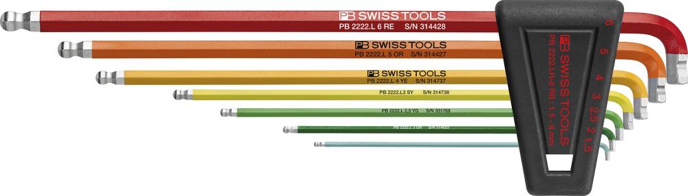 Kugelkopf-Winkelschraubendreher-Satz für 6-kant-Schrauben, mit verkürztem Schenkel und Farbcodierung, lang, PB Swiss Produktbild img1 L