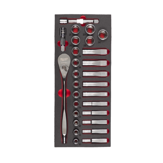 Milwaukee 1/2" Ratschen- & Steckschlüsseleinsätze 28-teilige Einlage für Werkstattwagen 78 cm Produktbild img1 L